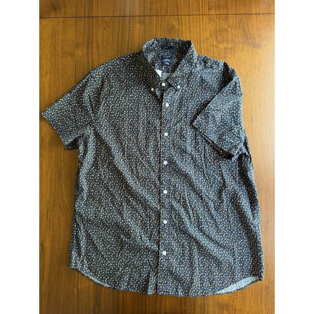 J.Crew Men's NWT Flex Blue Floral Patterned Short Sleeve Button Down - Size XL
